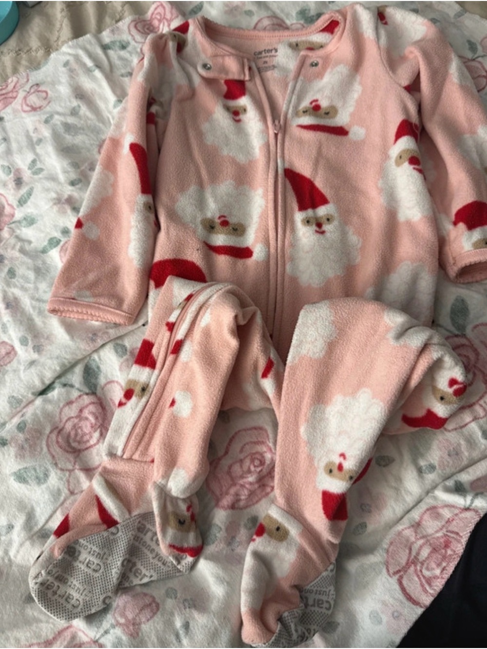 Carter's Pink Santa Fleece Footed Sleep Sack Pajamas